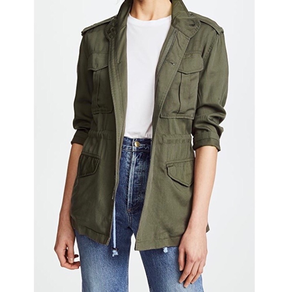 DL1961 Womens Beekman Military Green Utility Jacket Front Zip Drawcord size XS